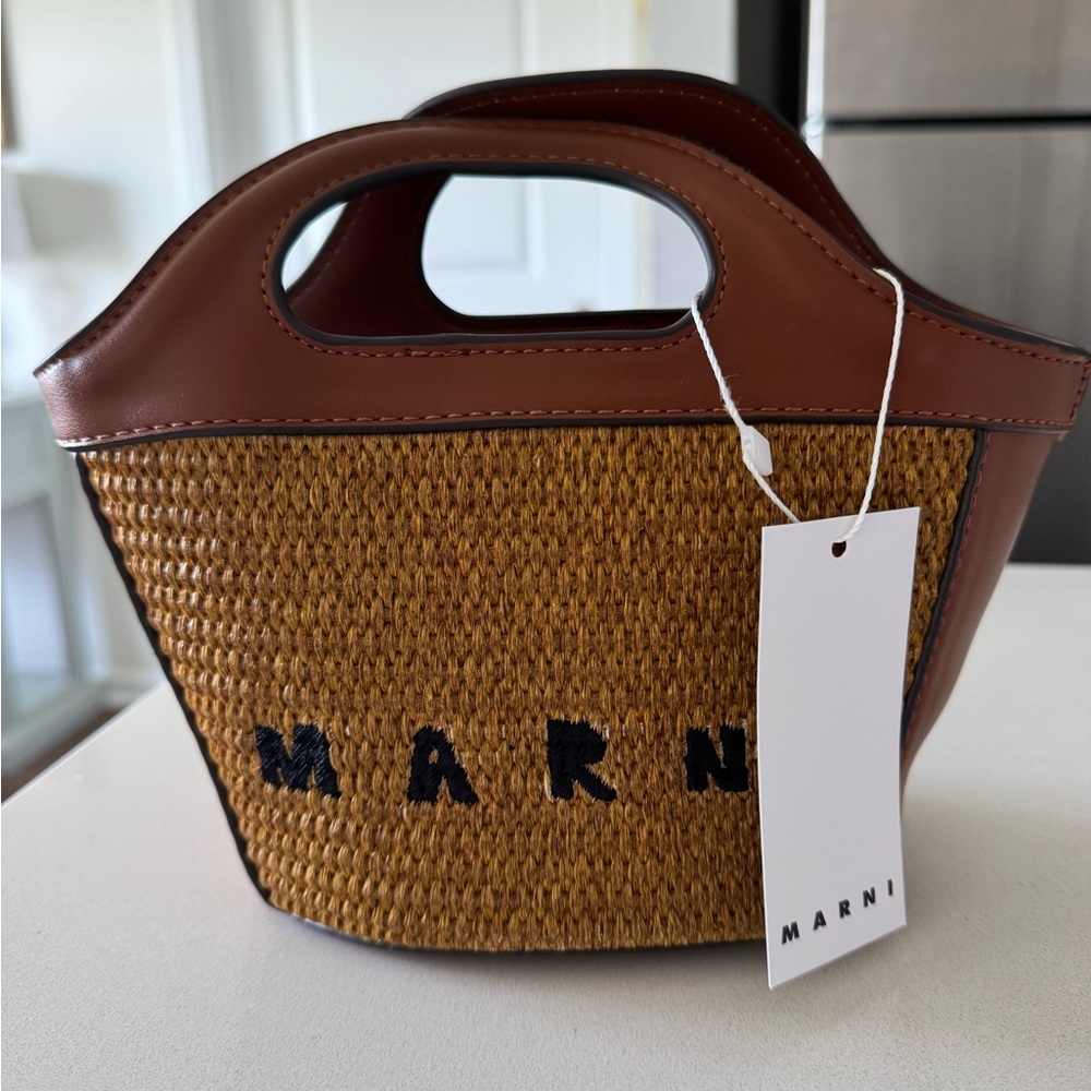 Marni Brown and Tan Woven Tote Bag